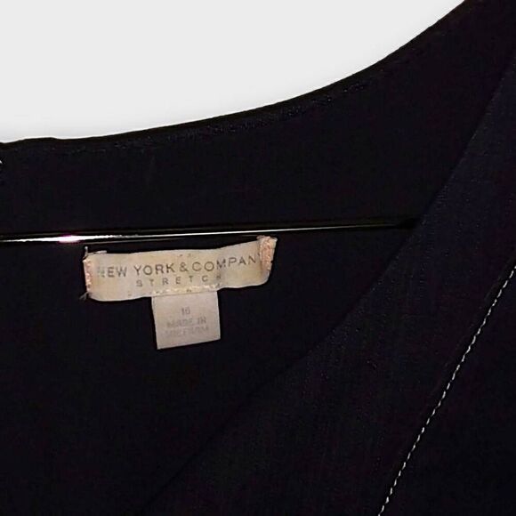 NY&Company Womens Dress Sz 16 Navy Sheath Stretch Professor Cottagecore Business - Picture 4 of 7